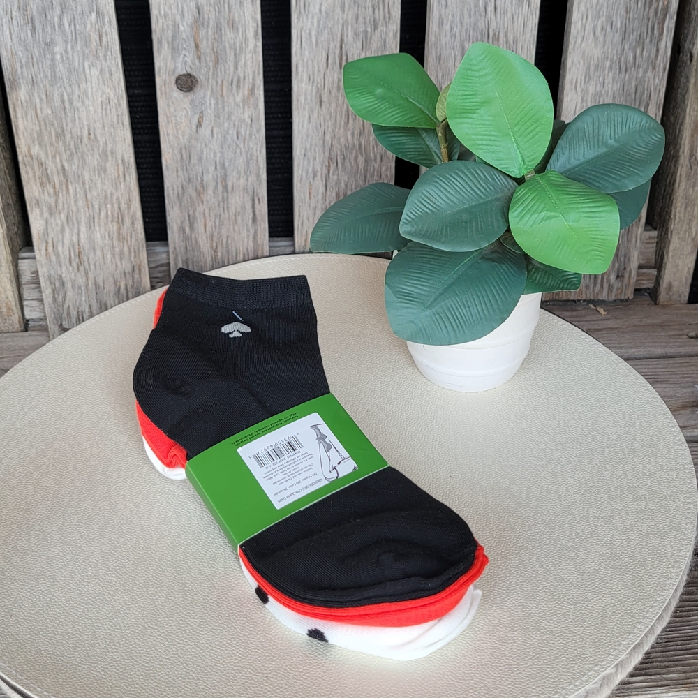 Kate Spade Ladybug White Crew Socks, Solid Red & Black 3 pair - Picture 5 of 10